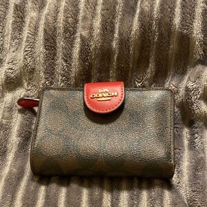 Coach Red and Brown Signature Wallet